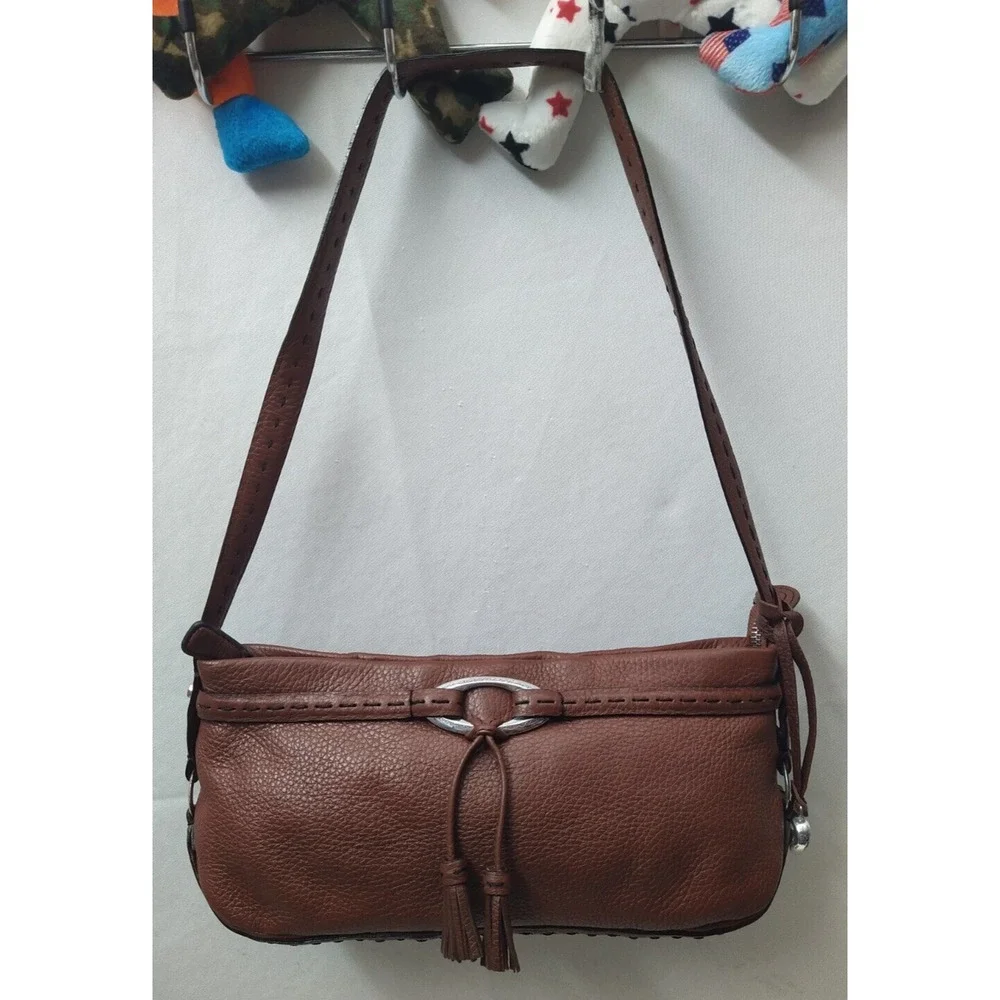 Brighton Brown Pebbled Leather Zipper Closure Hobo Shoulder Bag